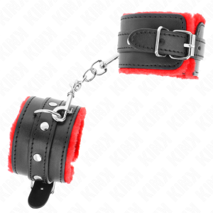 Kink Wrist Restraint Handboeien met bontrand, rood-zwart Kink Wrist Restraint Handboeien met bontrand, rood-zwart - Afbeelding 3
