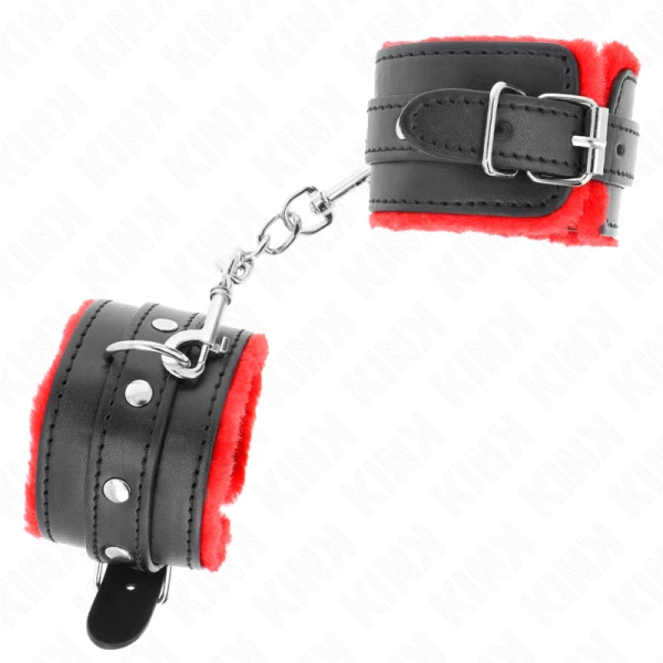 Kink Wrist Restraint Handboeien met bontrand, rood-zwart