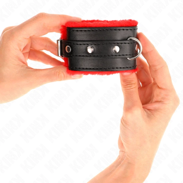 Kink Wrist Restraint Handboeien met bontrand, rood-zwart