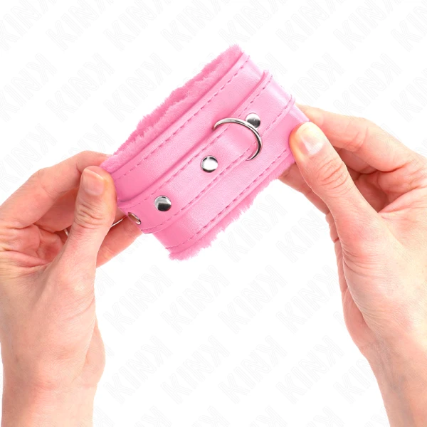 Kink Wrist Restraint Bontgevoerde Polsboeien met Riem roze