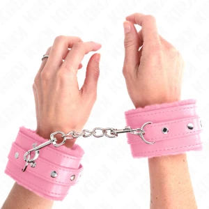 Kink Wrist Restraint Pelzgefütterte Handgelenkfesseln mit Gürtel rosa