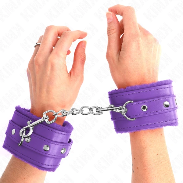 Kink Wrist Restraint bontgevoerde polsboeien met riem Paars