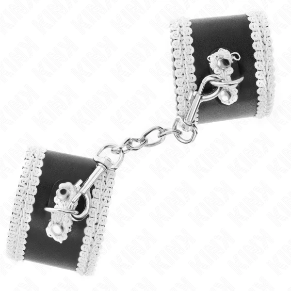 Kink Wrist Restraint zwarte polsboeien met witte kant