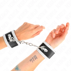 Kink Wrist Restraint black wrist cuffs with white lace