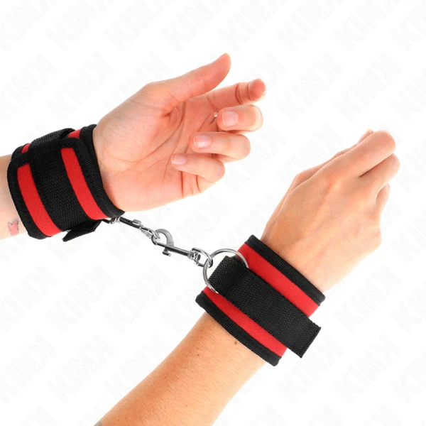 Kink Wrist Restraint Nylon-handboeien met klittenband rood-zwart verstelbaar