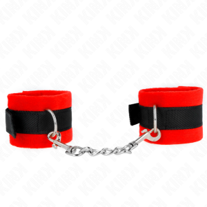 Kink Wrist Restraint Bontmanchetten Zwart-Rood voor Fetisj Kink Wrist Restraint Bontmanchetten Zwart-Rood voor Fetisj - Afbeelding 2