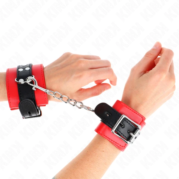 img_189508_fdfdc79d056f16ab1db89e4debfd8ca4_1.png Kink Wrist Restraint Handboei rood met zwarte riem verstelbaar