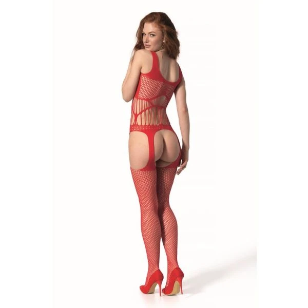 Passion Woman Bodystockings Bodystocking mit Netzstoff und Spitze Rot
