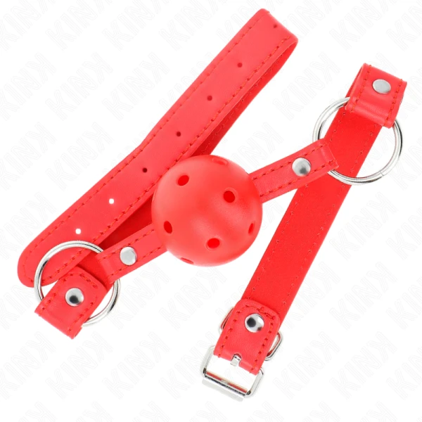 Kink Collar & GAG Bal knevel met dubbele klink en verstelbare riem rood