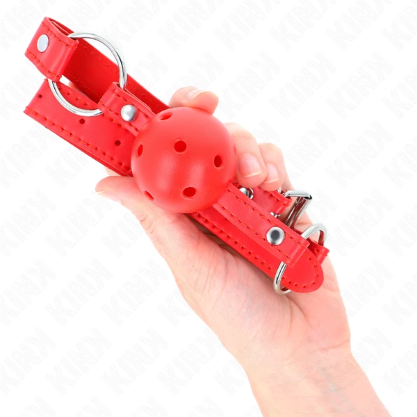 Kink Collar & GAG Bal knevel met dubbele klink en verstelbare riem rood