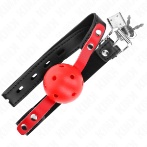 Kink Collar & GAG Rode holle bol-knebel met zwarte riem Kink Collar & GAG Rode holle bol-knebel met zwarte riem - Afbeelding 4