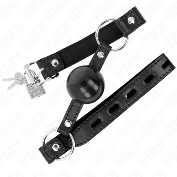 Kink Collar & GAG Bal knevel met zwarte TPE-bal en leren riem