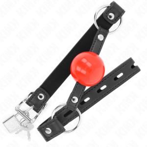 Kink Collar & GAG Balsknebel met slot, rode bal, zwarte riem Kink Collar & GAG Balsknebel met slot, rode bal, zwarte riem - Afbeelding 2