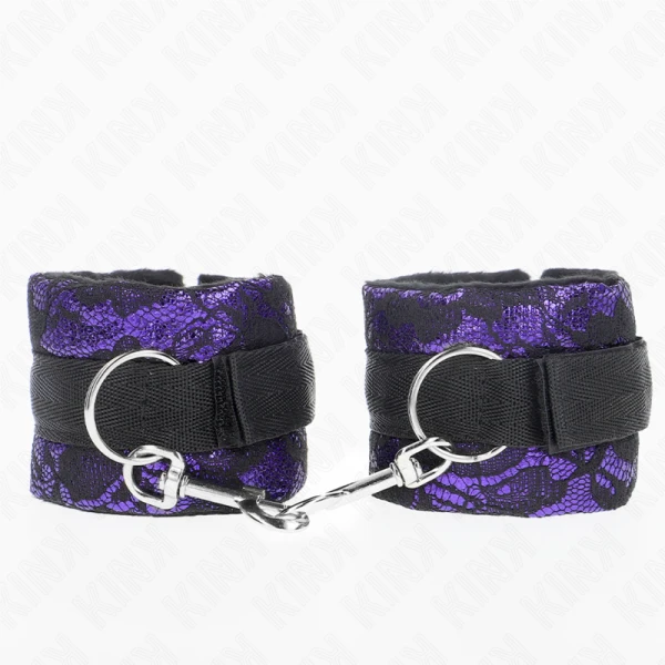 Kink Wrist Restraint kurze Handgelenksfesseln aus Samtspitze und Nylonbindung lila/schwarz