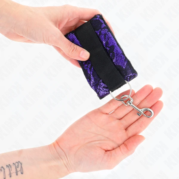 Kink Wrist Restraint kurze Handgelenksfesseln aus Samtspitze und Nylonbindung lila/schwarz