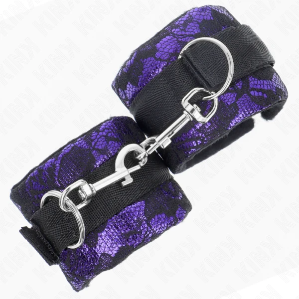 Kink Wrist Restraint kurze Handgelenksfesseln aus Samtspitze und Nylonbindung lila/schwarz