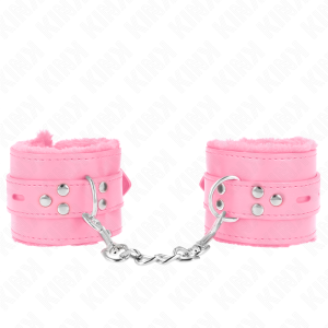 Kink Pelzgefütterte Handgelenkfesseln mit Gürtel, Rosa Kink Pelzgefütterte Handgelenkfesseln mit Gürtel, Rosa – Bild 2