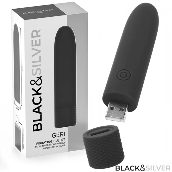Black&silver Geri USB-oplaadbare Bulletvibrator 8 standen Zwart 10x2,2 cm