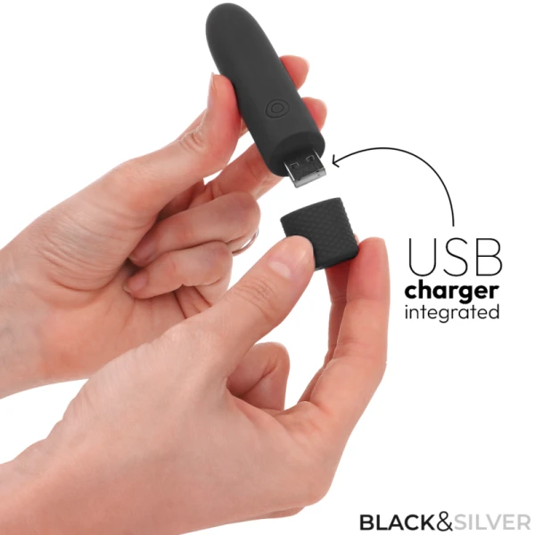 Black&silver Geri USB-oplaadbare Bulletvibrator 8 standen Zwart 10x2,2 cm