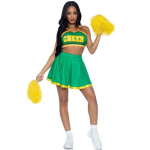 Leg Avenue Cheerleader Kostuum Groen met Plooirok en Pompons Leg Avenue Cheerleader Kostuum Groen met Plooirok en Pompons - Afbeelding 1