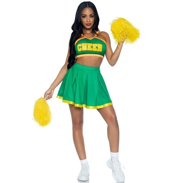 img_192671_884d349dbf4feaf06ca09173660a77e8_1.jpg Leg Avenue Cheerleader Kostuum Groen met Plooirok en Pompons