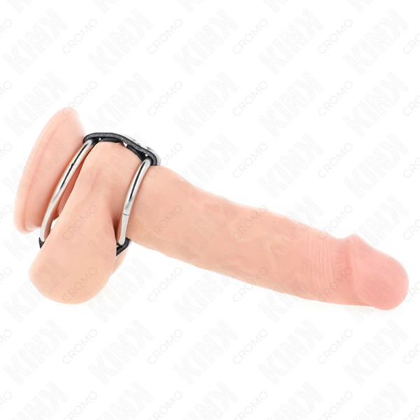 Kink Ring Power Dubbele Penisring van Metaal met Leder Verbonden