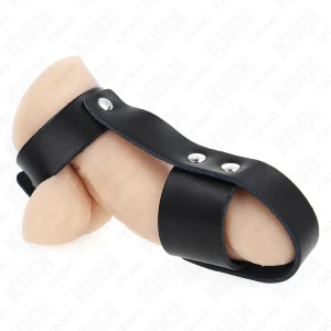 Kink Ring Power Peniskäfigring aus Leder mit verstellbarem Hockentrenner