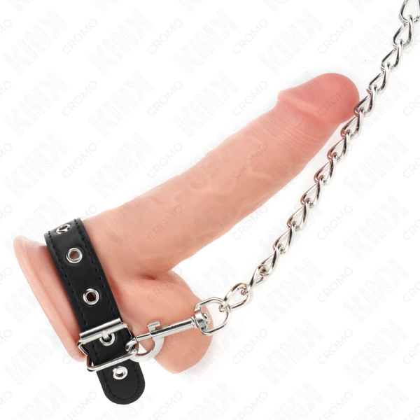 Kink Ring Power Leder-Penisring met verstelbare riem en tepelklem