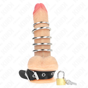 Kink Ring Power Penisring aus Leder mit Verschlussband und 5 Metallringen – Bild 2