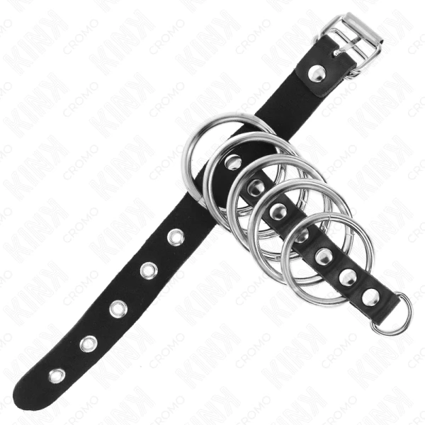 Kink Ring Power Penisring aus Leder mit Verschlussband und 5 Metallringen