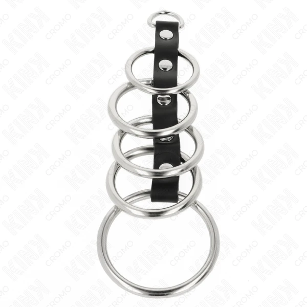 Kink Ring Power Metalen Penisringen met Leren Verbinding, 5-delig Kink Ring Power Metalen Penisringen met Leren Verbinding, 5-delig