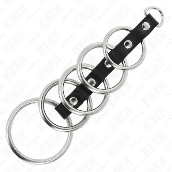 Kink Ring Power Metalen Penisringen met Leren Verbinding, 5-delig Kink Ring Power Metalen Penisringen met Leren Verbinding, 5-delig