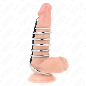 Kink Ring Power Penisring-Set aus Metall mit Leder verbunden