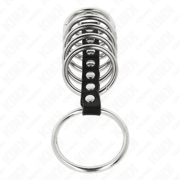 Kink Ring Power Penisring-set van metaal met leer verbonden Kink Ring Power Penisring-set van metaal met leer verbonden