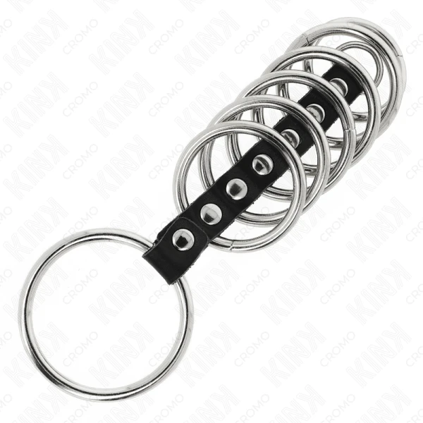Kink Ring Power Penisring-set van metaal met leer verbonden Kink Ring Power Penisring-set van metaal met leer verbonden