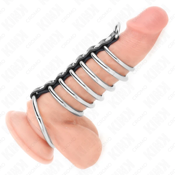 Kink Ring Power Penisring-set van metaal met leer verbonden Kink Ring Power Penisring-set van metaal met leer verbonden