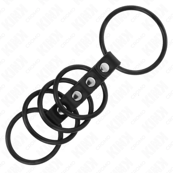 Kink Ring Power Penisring-Set van siliconen met leren verbinding