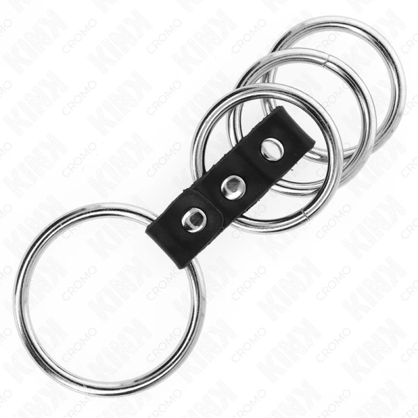 Kink Ring Power Set met 4 metalen penisringen en lederen verbinding