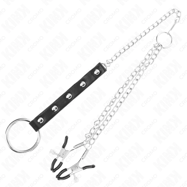 Kink Ring Power Penisring aus Metall mit Kette und verstellbaren Brustklammern