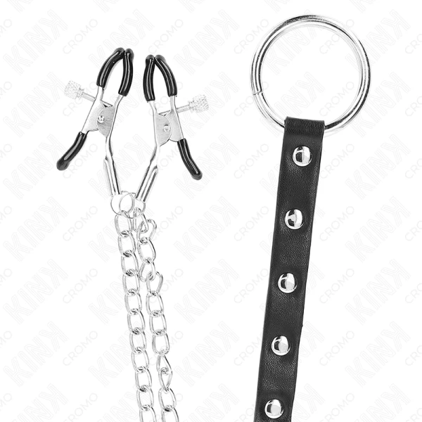Kink Ring Power Penisring aus Metall mit Kette und verstellbaren Brustklammern