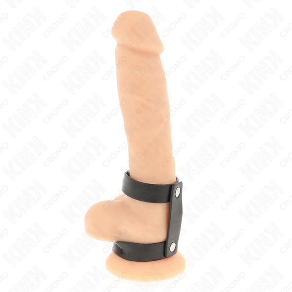 Kink Verstellbarer Doppelter Penisring aus Leder Schwarz Braun Rot