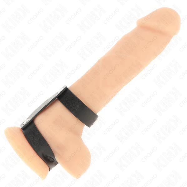 Kink Verstellbarer Doppelter Penisring aus Leder Schwarz Braun Rot