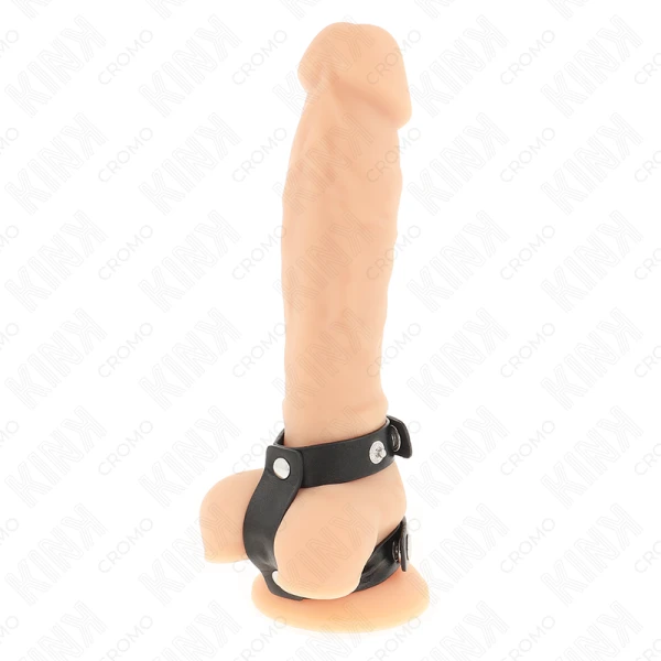 Kink Verstellbarer Doppelter Penisring aus Leder Schwarz Braun Rot
