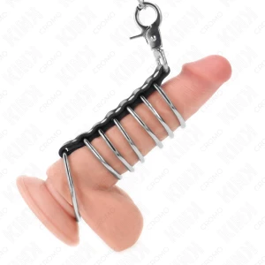 Kink Ring Power Penis Ring Set made of Metal and Leather with Chain
