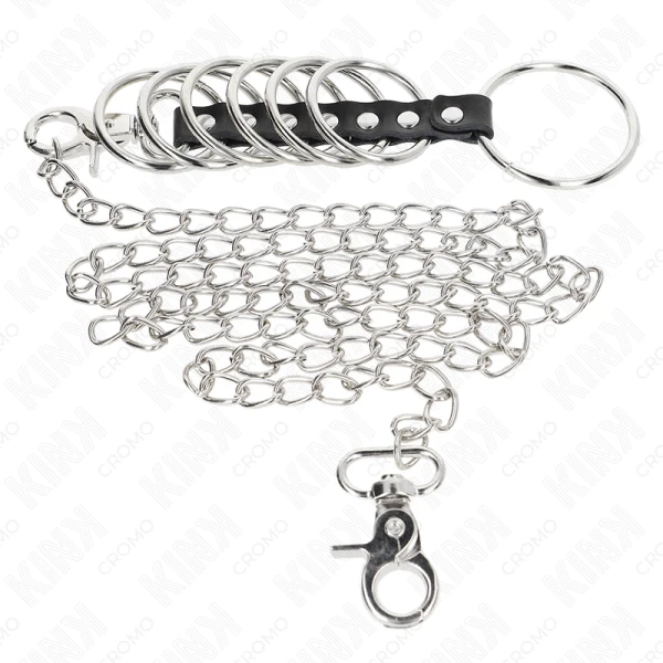Kink Ring Power Penisring-Set van metaal en leer met ketting Kink Ring Power Penisring-Set van metaal en leer met ketting