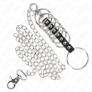Kink Ring Power Penisring-Set van metaal en leer met ketting Kink Ring Power Penisring-Set van metaal en leer met ketting - Afbeelding 4