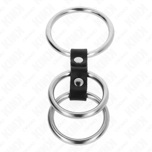 Kink Ring Power Drievoudige Metalen Penisring met Leder Verbonden Kink Ring Power Drievoudige Metalen Penisring met Leder Verbonden - Afbeelding 3