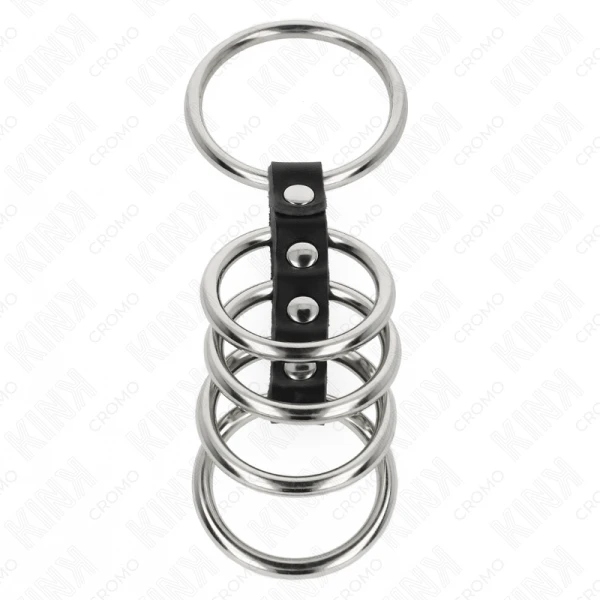 Kink Ring Power Penisring-Set van metaal en leer, 5 ringen