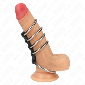 Kink Ring Power Penisring-Set van metaal en leer, 5 ringen Kink Ring Power Penisring-Set van metaal en leer, 5 ringen - Afbeelding 2