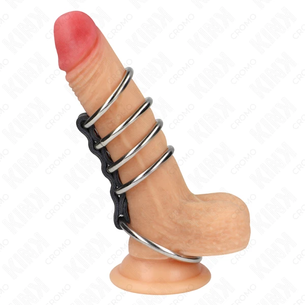 Kink Ring Power Penisring-Set van metaal en leer, 5 ringen